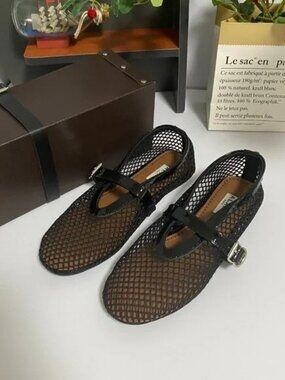 Alaia Black Mesh Loafers with Buckle👑😎😎